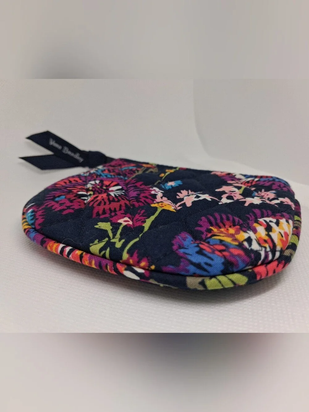 Vera Bradley Navy Floral Quilted Zip Coin Pouch with Ribbon Pull • small ♡